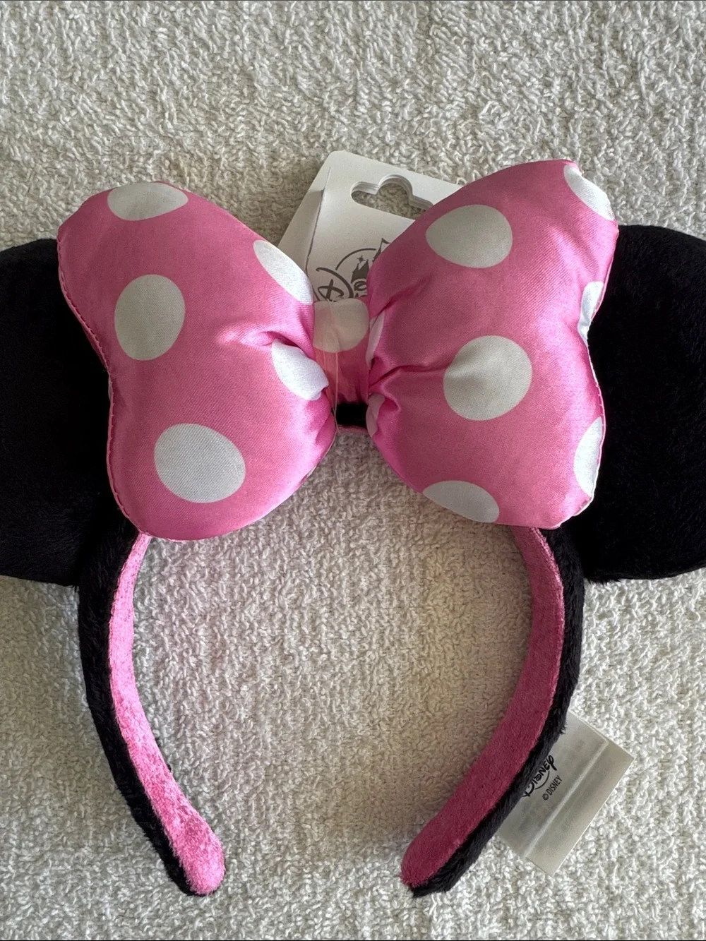 Disney Black & Pink Minnie Ear Headband with White Polka Dot Bow